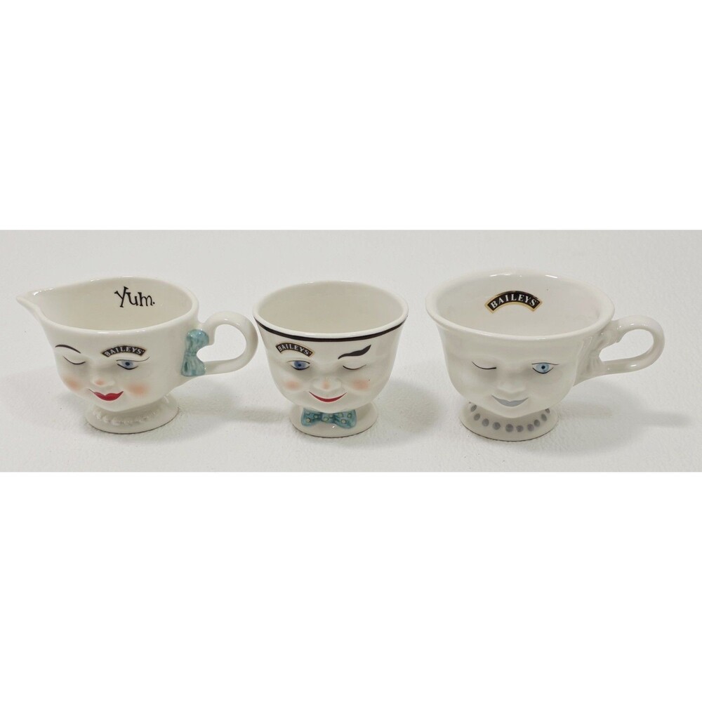 Vintage Yum Baileys Irish Cream Winking Coffee Cup Creamer & Sugar Set 3 Limited
